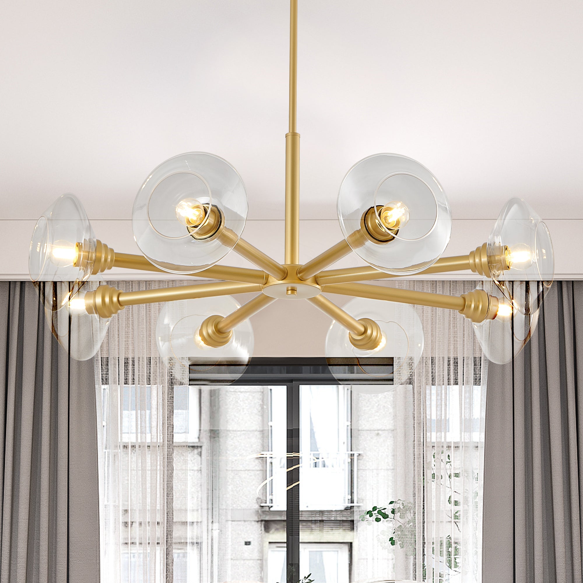 Aestin's Modern Gold 8-Light Sputnik Chandelier with Clear Glass Shades