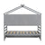 Gray Twin House Bed with Roof Frame, Bedside Shelves & Under-Bed Storage Unit