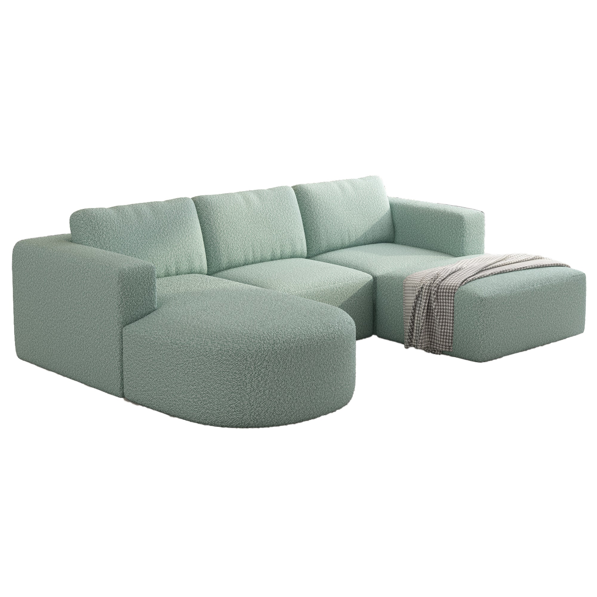 Kigoma 5-Seat Modular Sofa with Chaise in Light Green