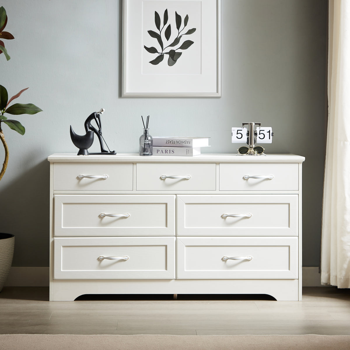 Modern 3 Drawer Bedroom Chest of Drawers with 7 Drawers Organizer In White