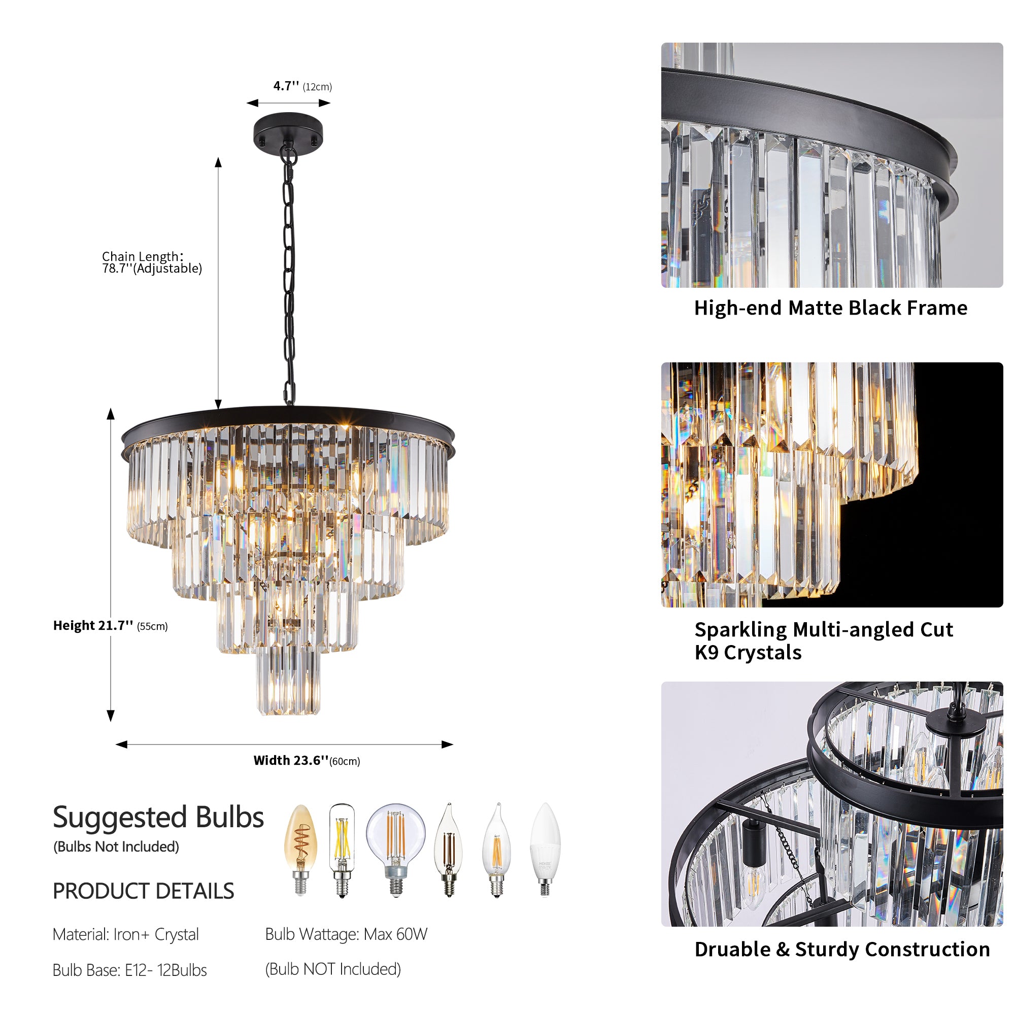 Contemporary Black Modern Crystal Chandelier