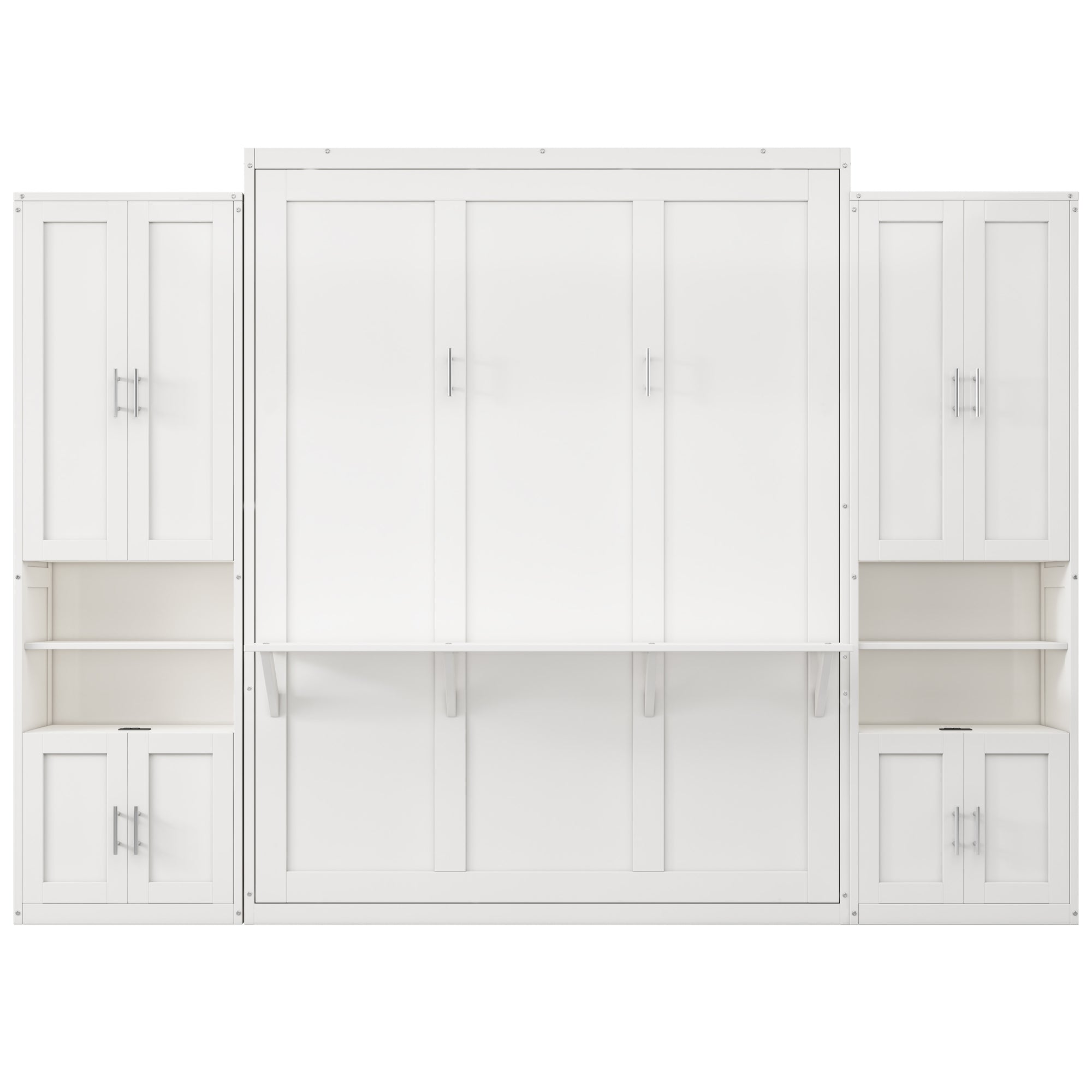 Queen Folding Murphy Bed with Two Side Cabinets in White