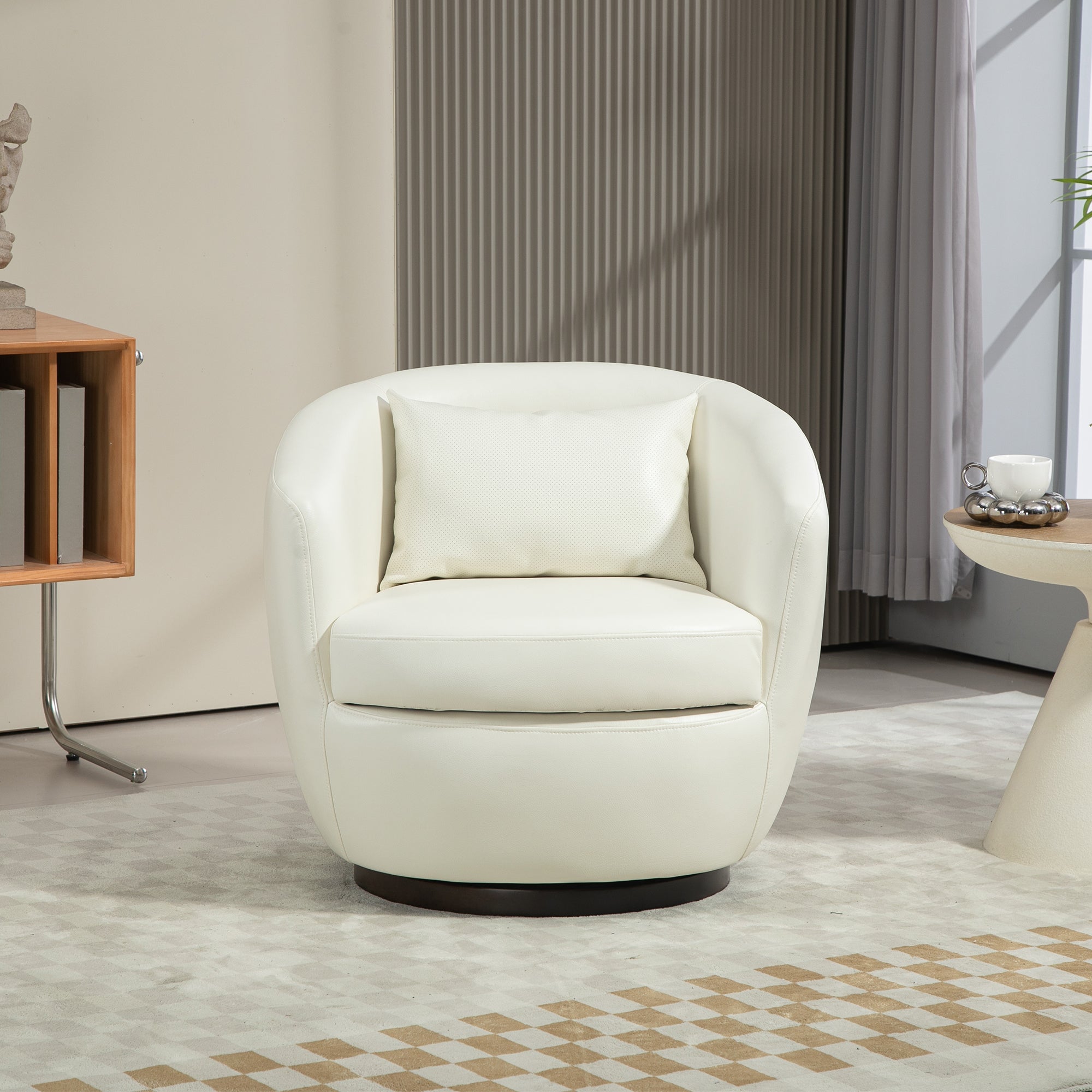 Modern Light Beige Swivel Accent Armchair