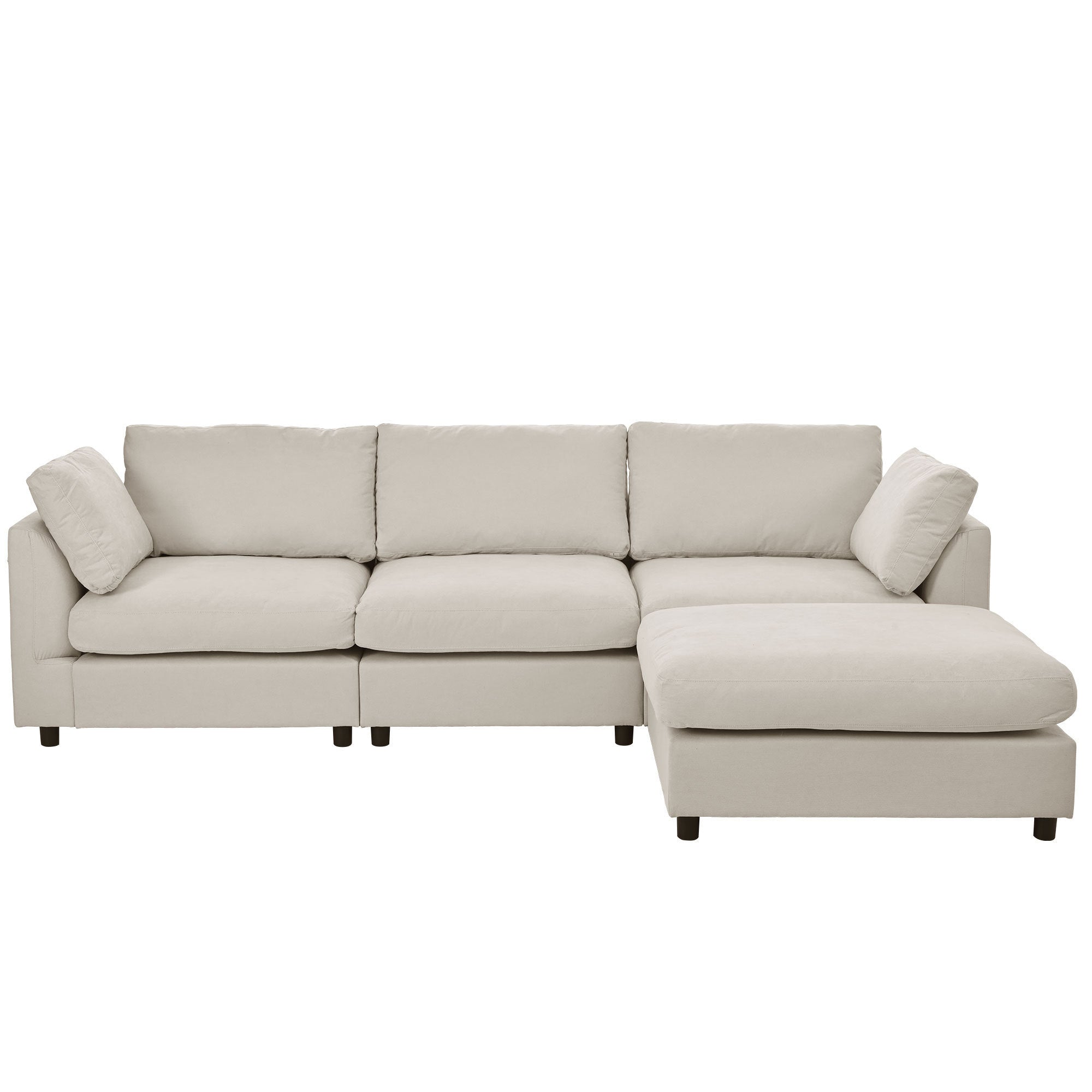 Spacious Beige Sectional Sofa with Adjustable Footrest and Deep Cushions