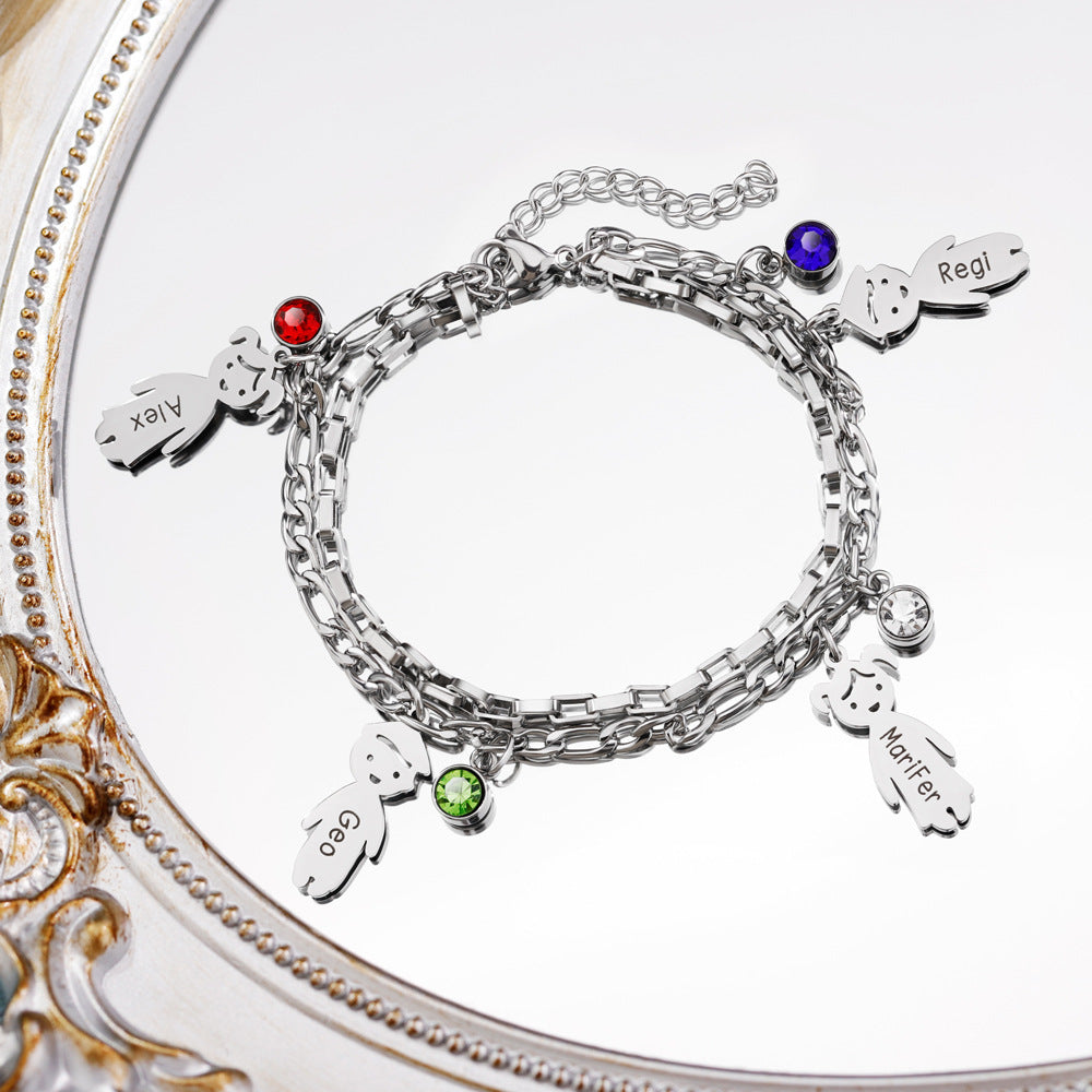 Linked Family Charm with Birthstone Bracelet