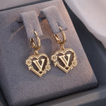 Load image into Gallery viewer, Dainty Initial Letter Heart Hoop Earrings
