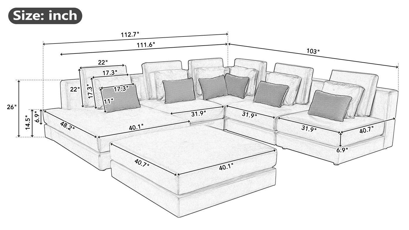 Casablanca Modular Sectional Sofa with Movable Ottoman in Brown Palomino