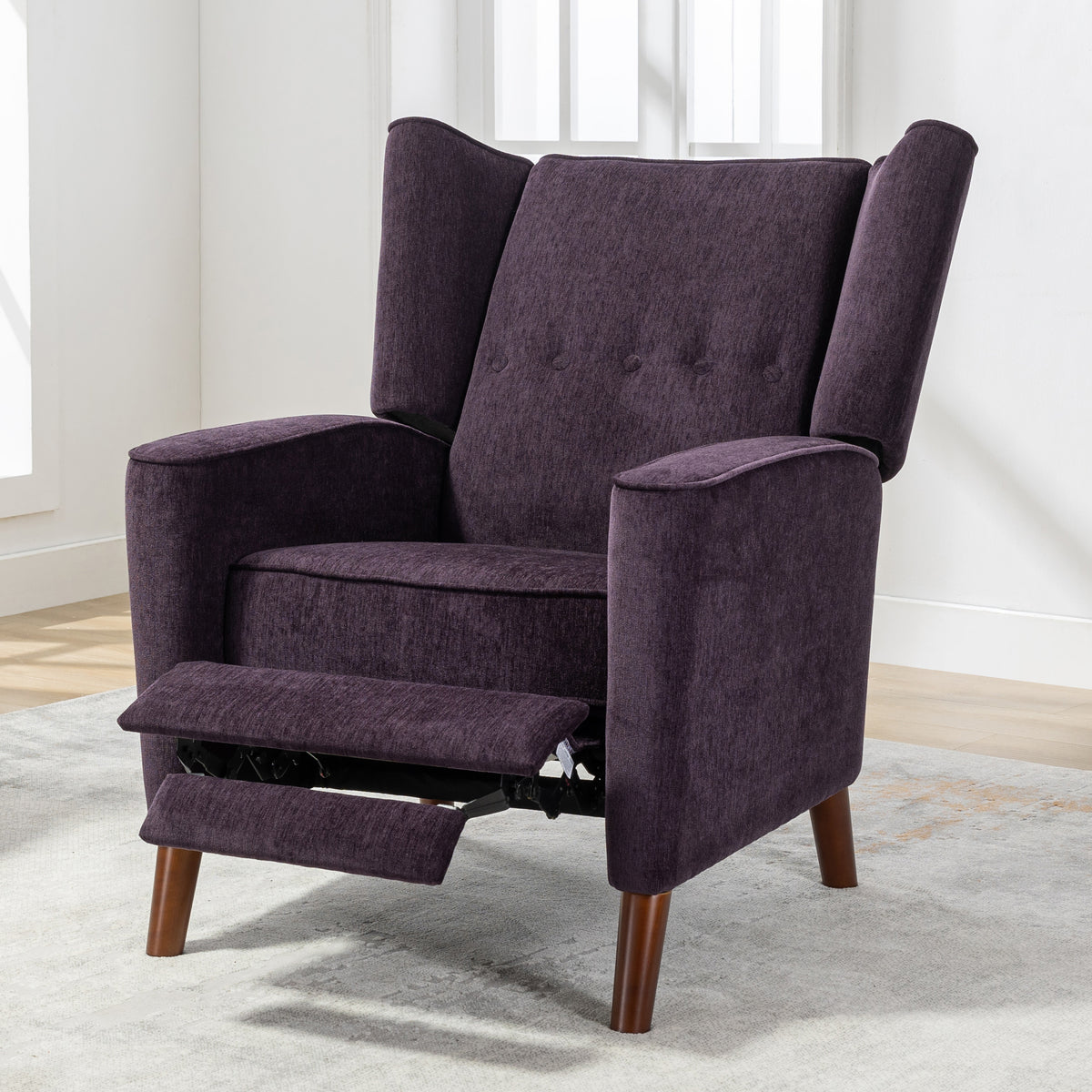 Button Tufted Purple Chenille Recliner Chair