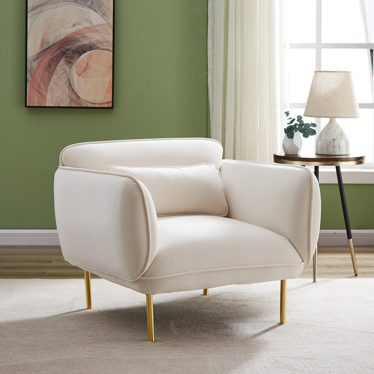 Oversized Beige Velveta Armchair