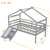 Gray Twin Low Loft House Bed with Slide, Ladder, and Roof Frame