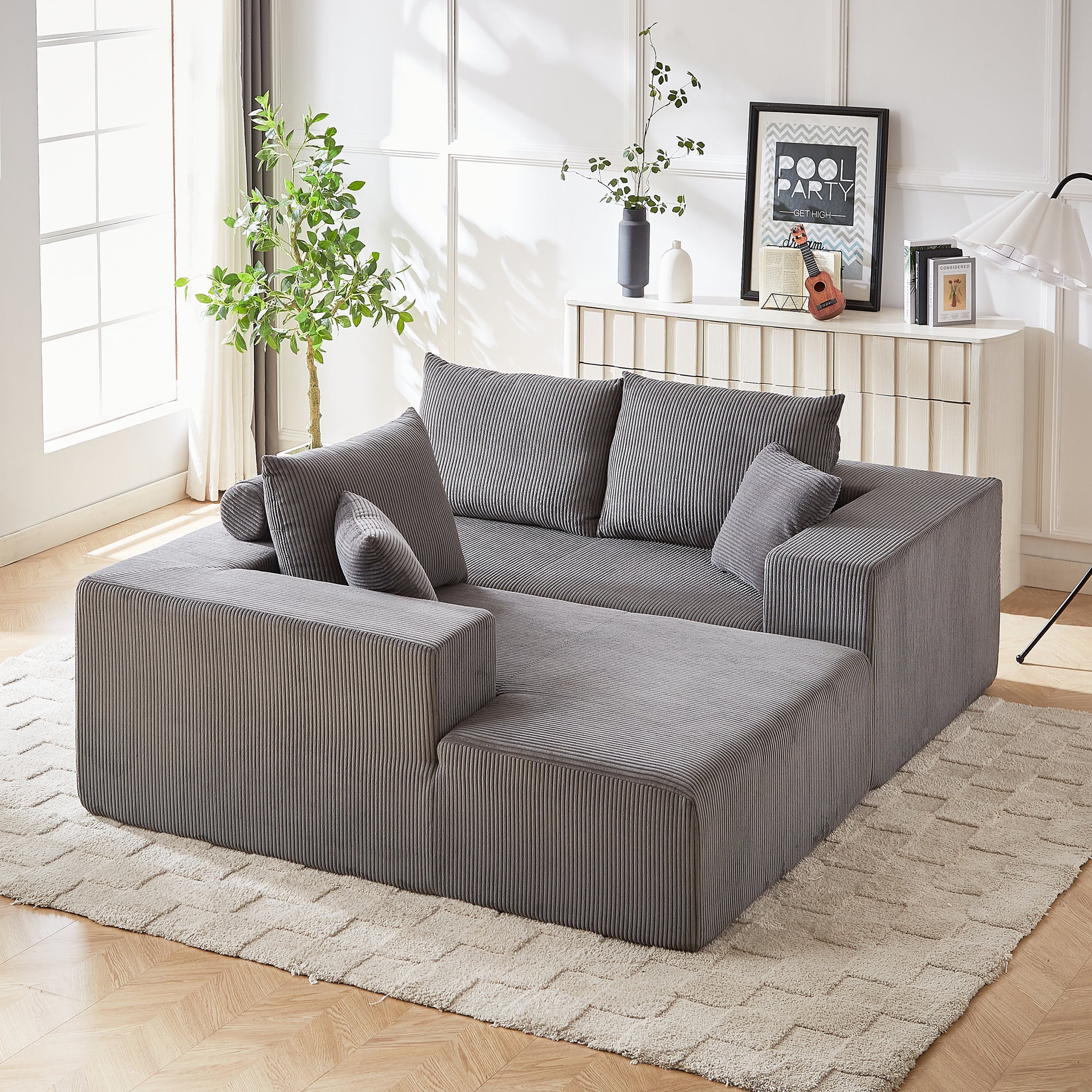 3-Seater Modular Corduroy Sofa In Gray Flexible Configuration