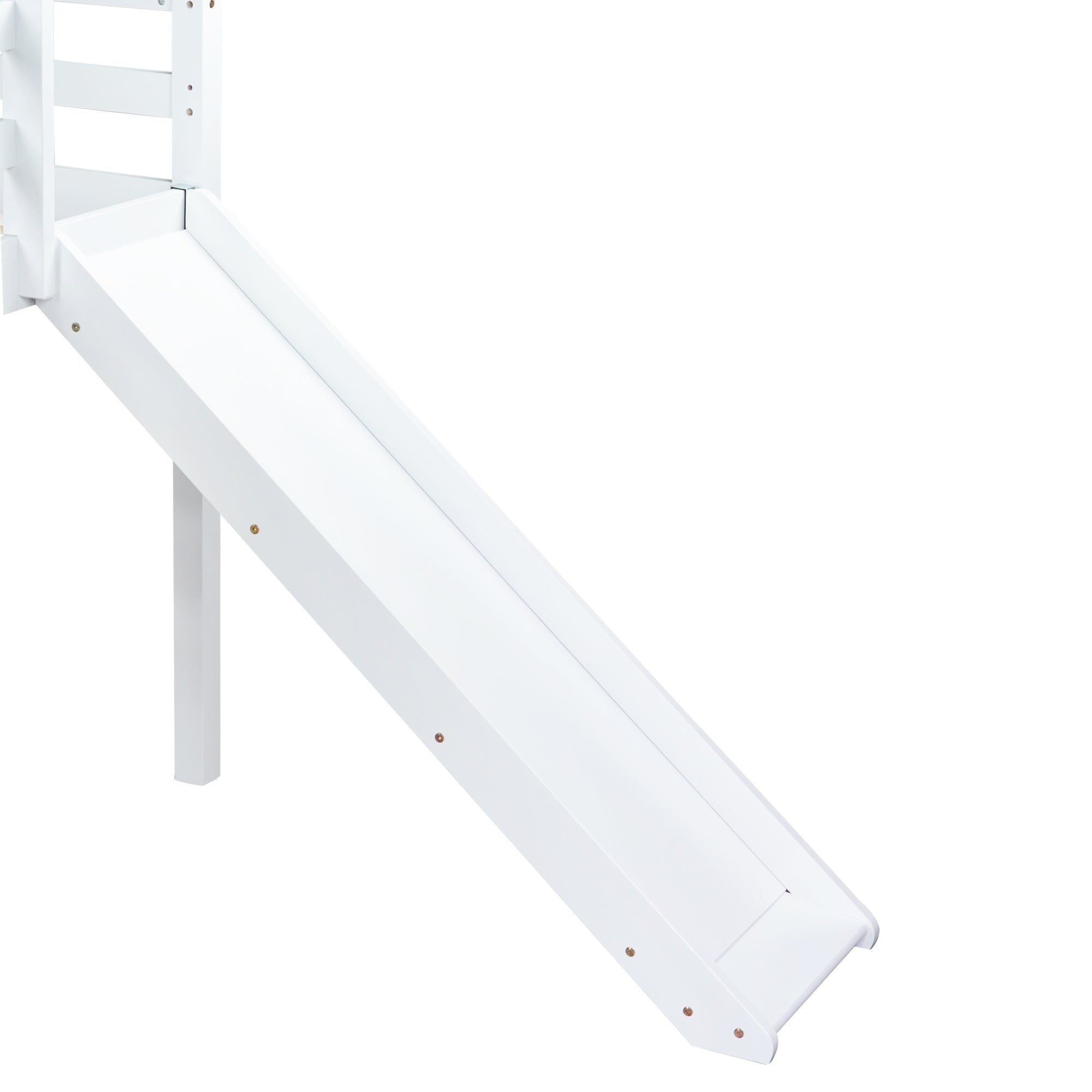 White Twin Low Loft Bed with Slide, Ladder, and Guardrails