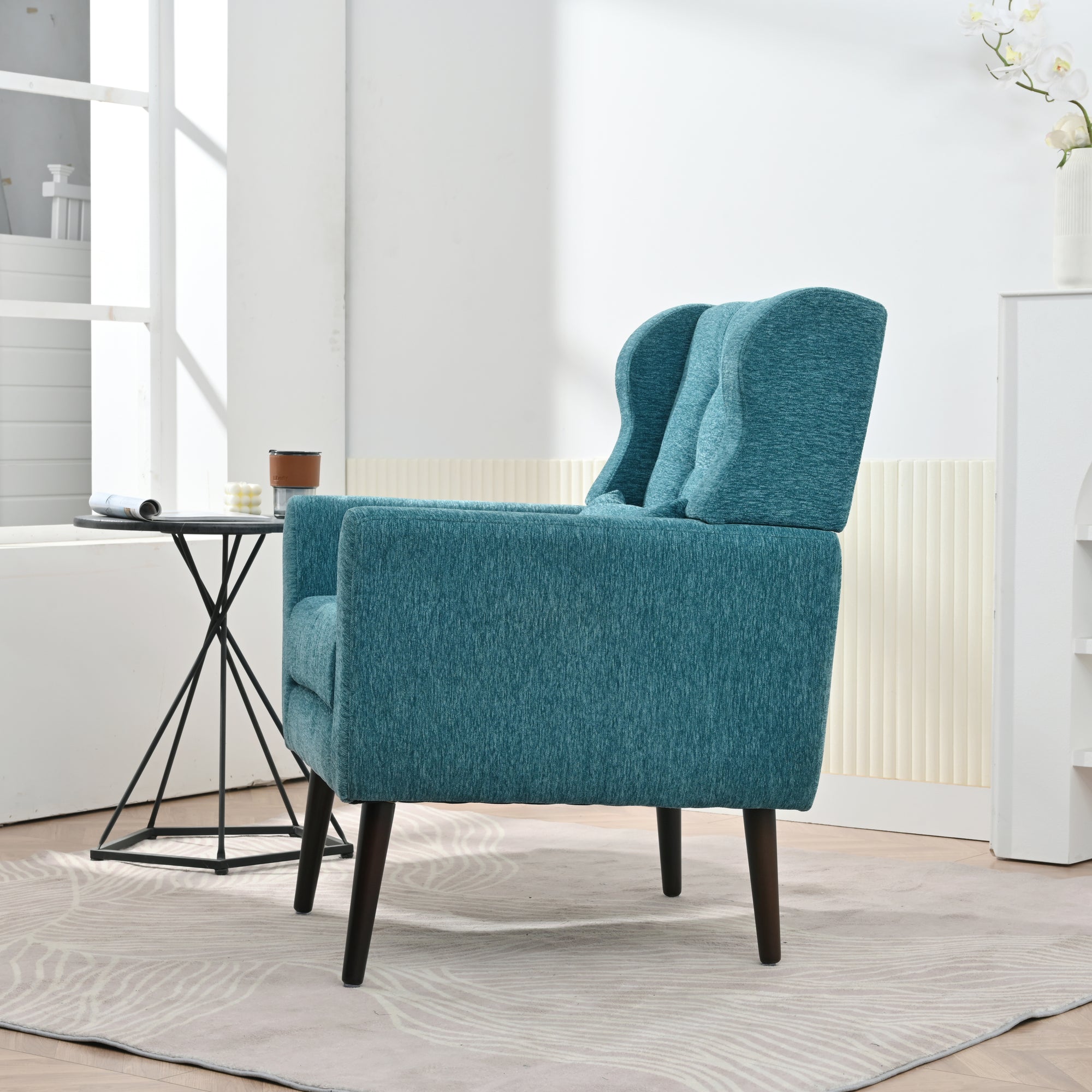 Modern Mid Century Accent Chair In Teal Chenille