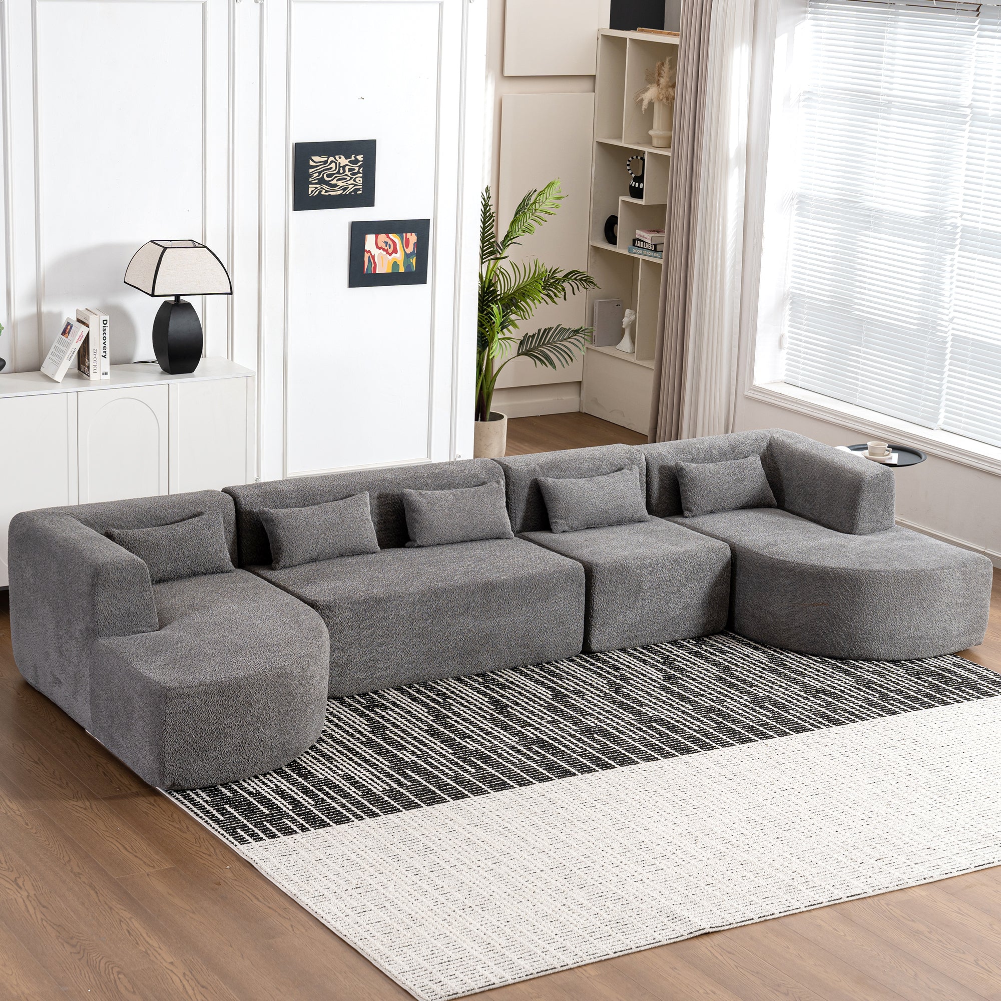 Copenhagen Modular Bouclé L-Shape Sofa in Light Gray