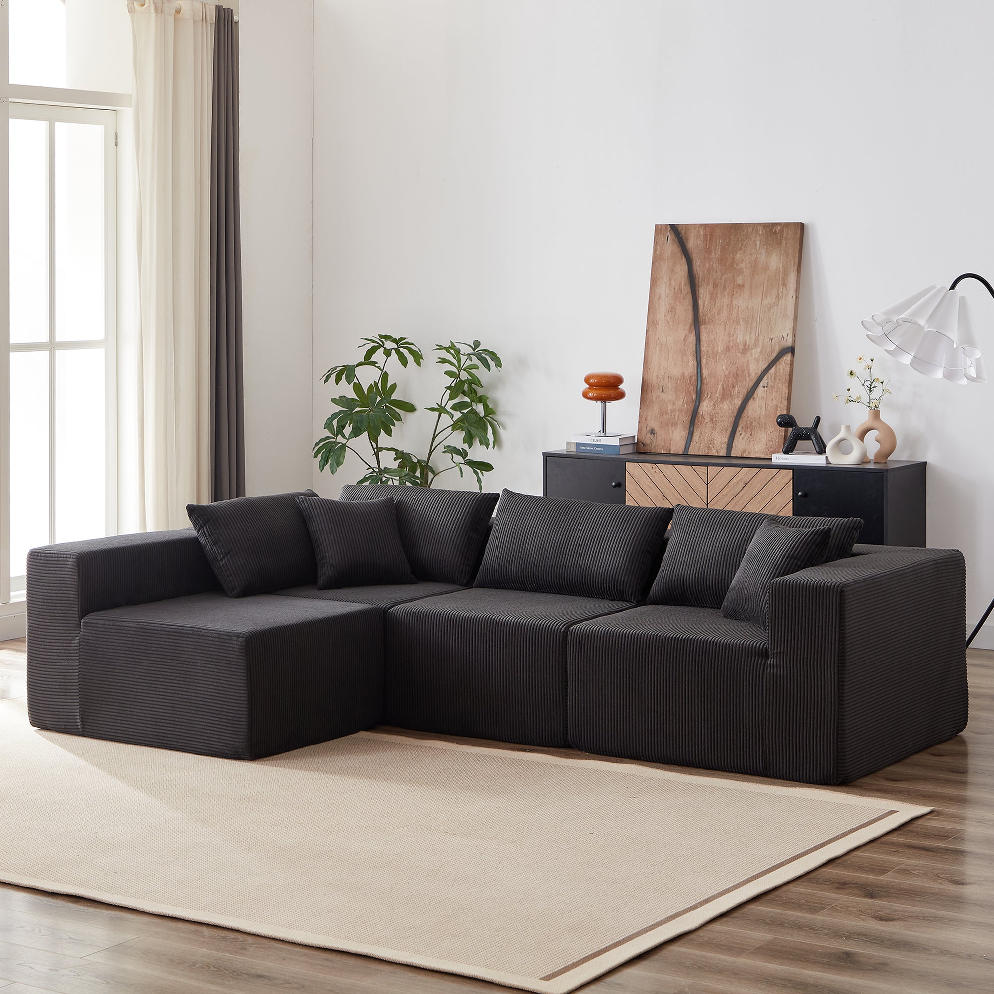 Nairobi 4-Seat Minimal Modular Sectional Sofa in Black