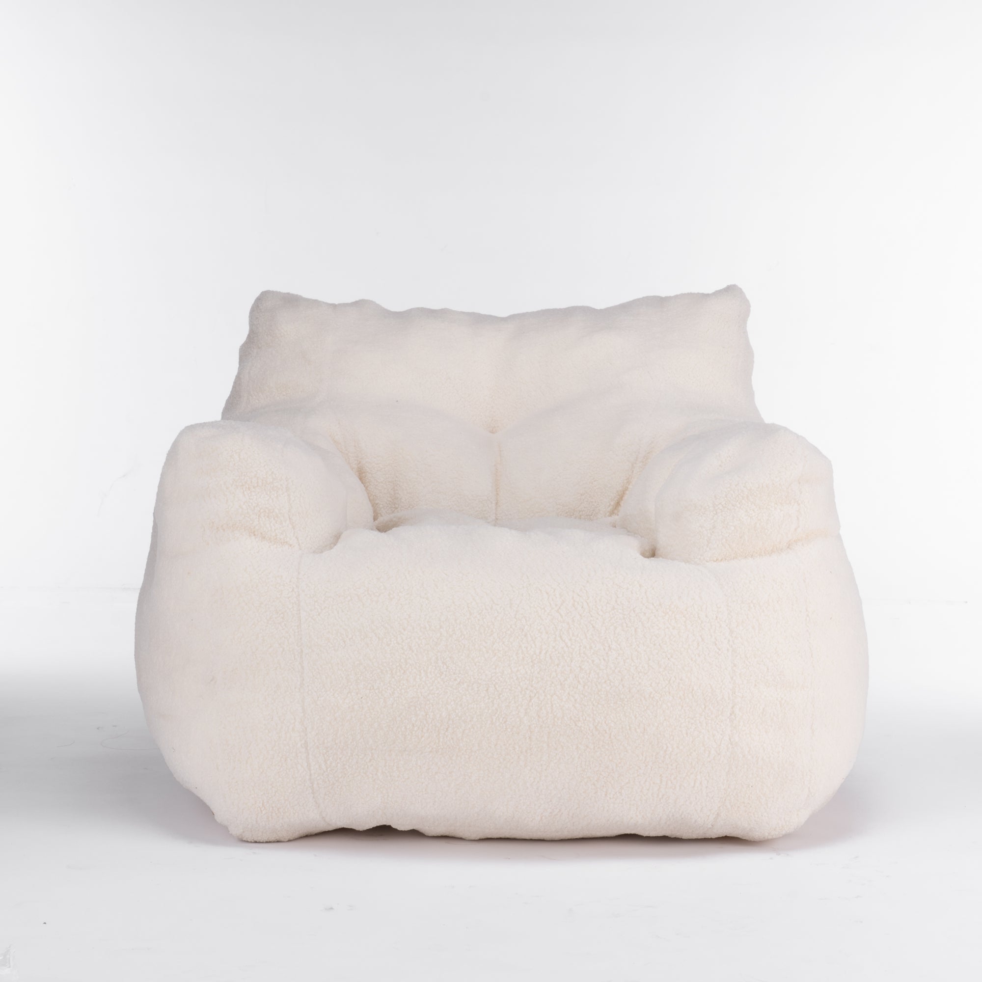 Soft Teddy Tufted Bean Bag Chair in Ivory White