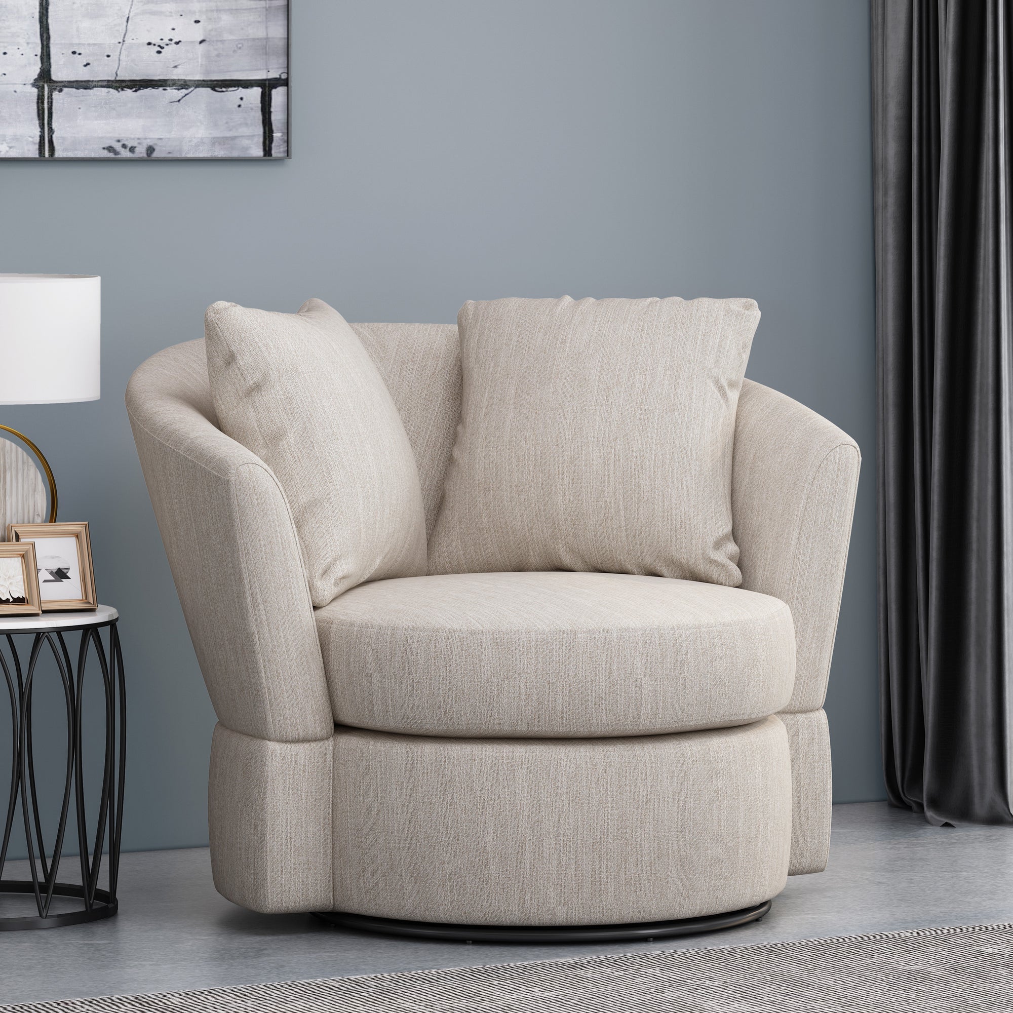 Beige Brown Swivel Club Chair