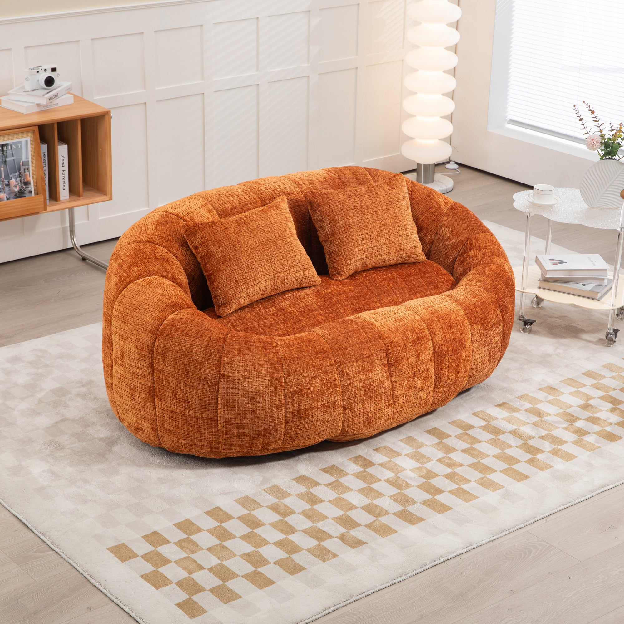 Comfortable High-Back Bean Bag Couch in Orange Chenille