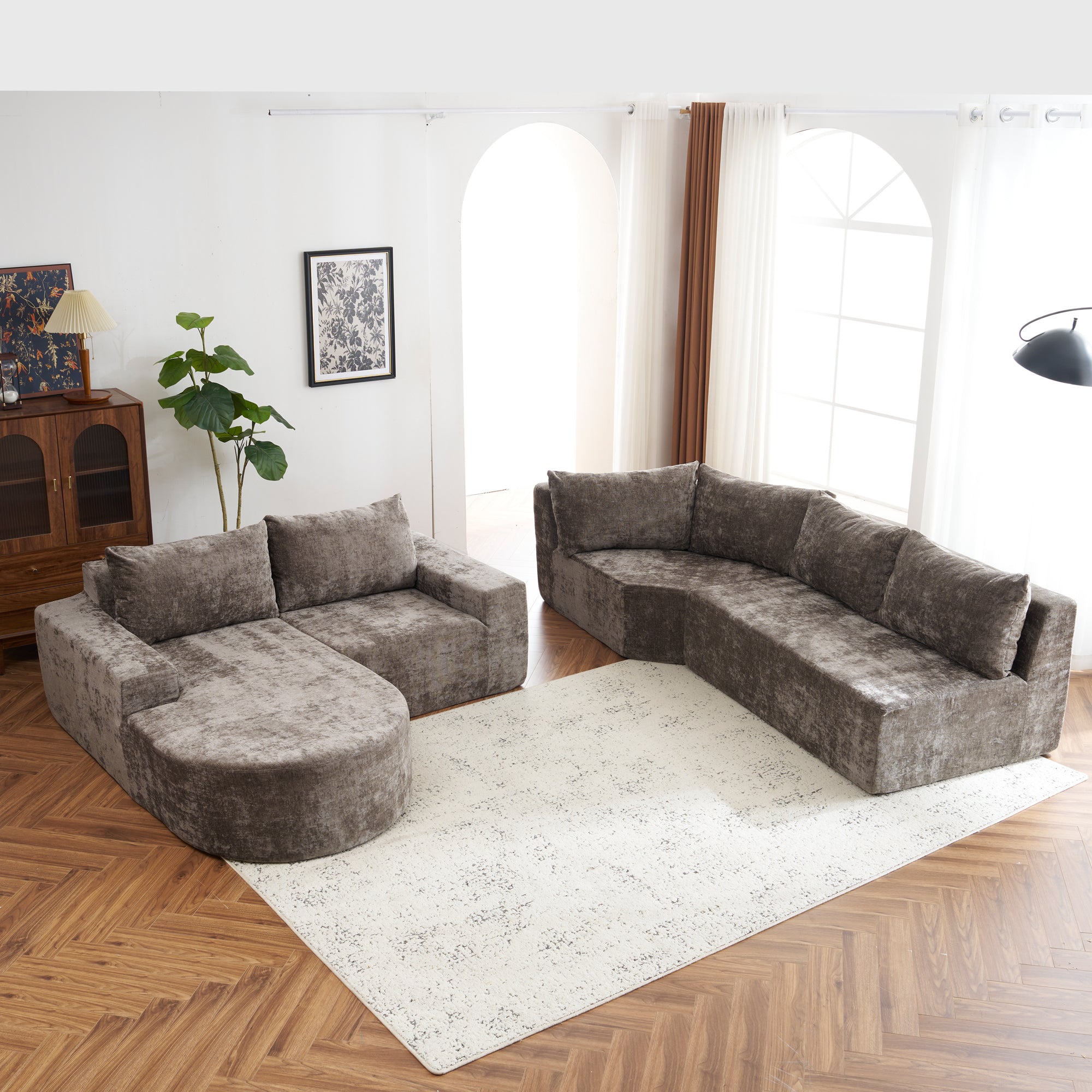 Amalfi Modular Chenille Sectional Sofa in Brown