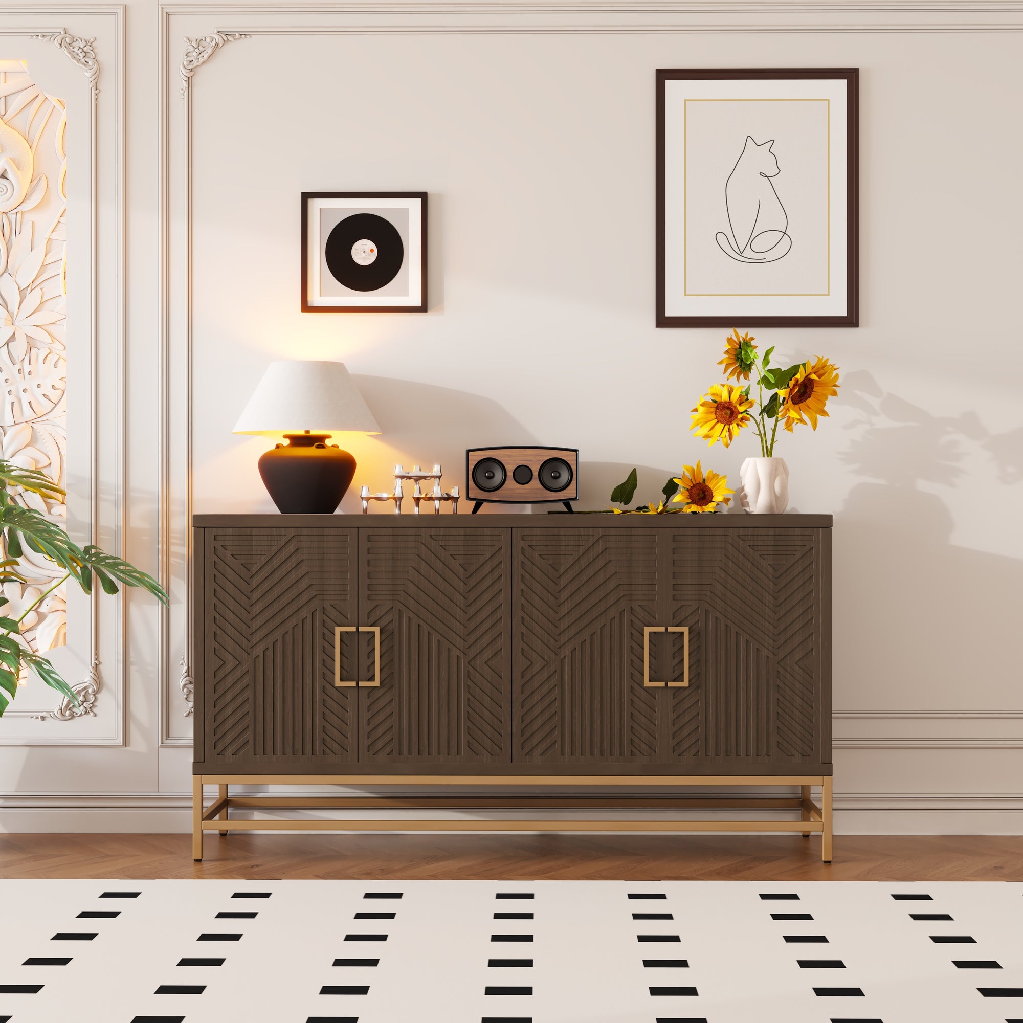 Sideboard Buffet Cabinet with Storage and Adjustable Shelves for Kitchen and Living Room In Espresso