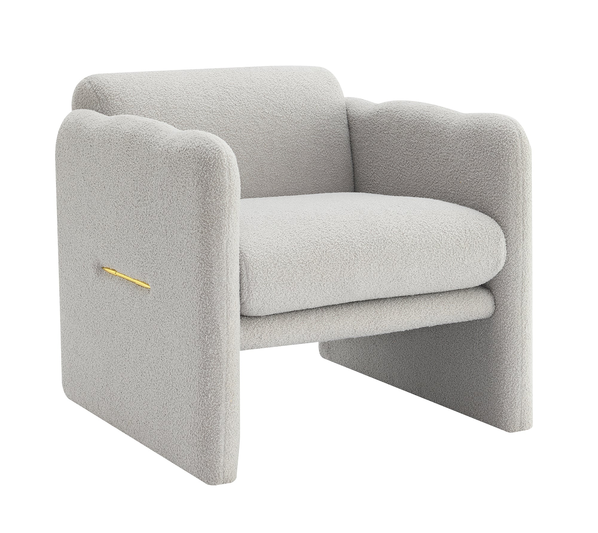 Arm Chair - Light Grey Teddy Fabric, Waved Arms, Ideal for Living Room or Bedroom