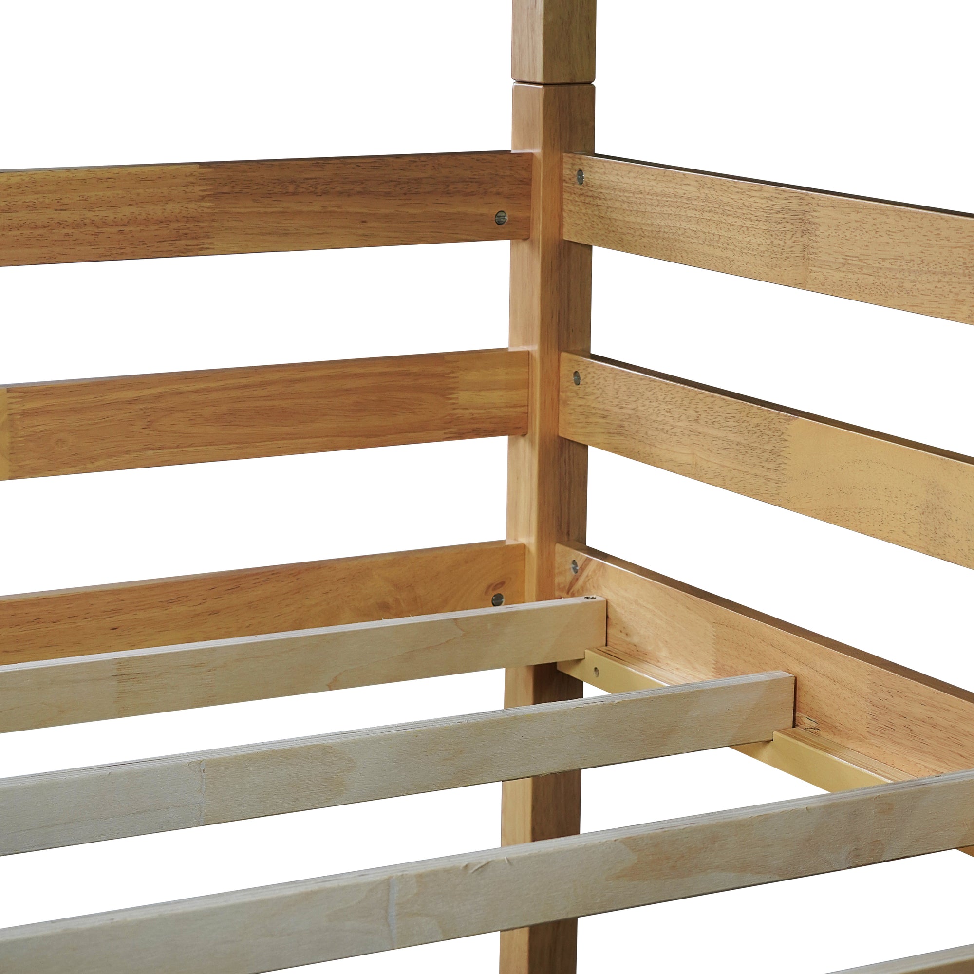 Triple Wood Bunk Bed with Two Built-in Ladders and Guardrails