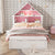 White & Pink Full Size Bed with Trundle, Bookcase Headboard & Motion-Activated Nightlight