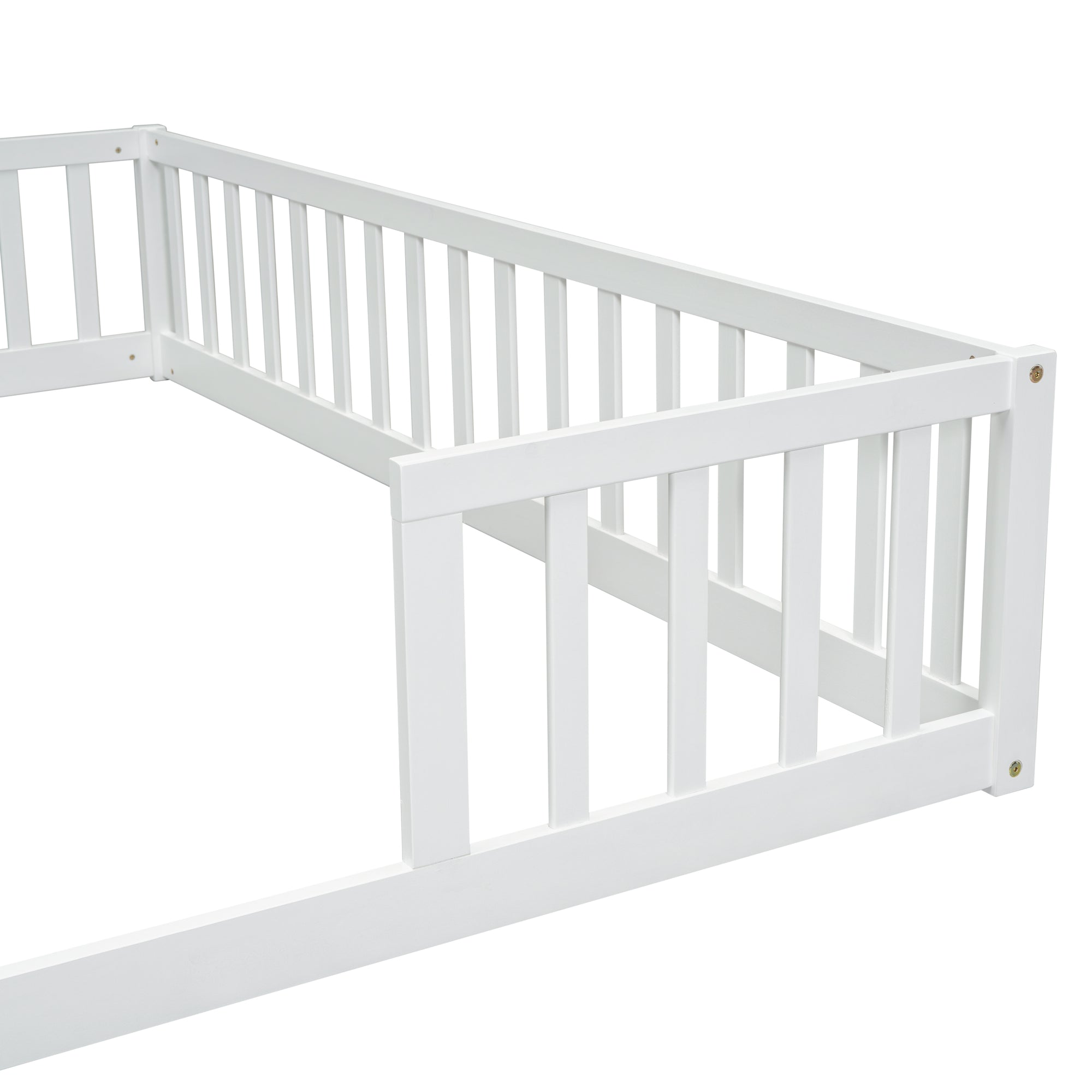 White Double Twin Floor Bed with Guardrails