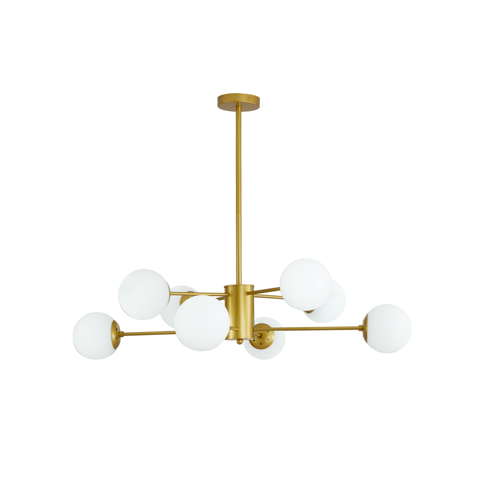 Modern 8-Light Gold Chandelier with White Glass Globe Shades