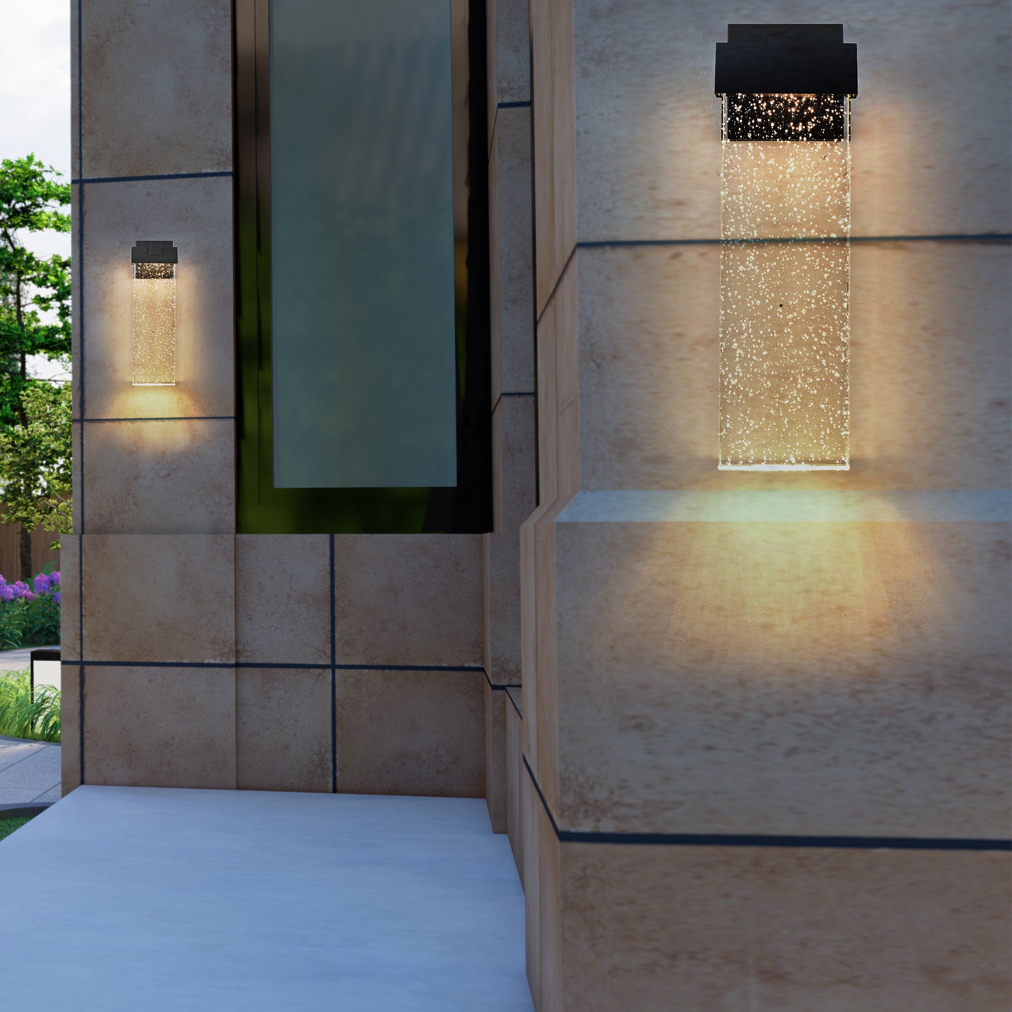 Modern Outdoor Wall Sconce with Bubble Crystal in Black Finish