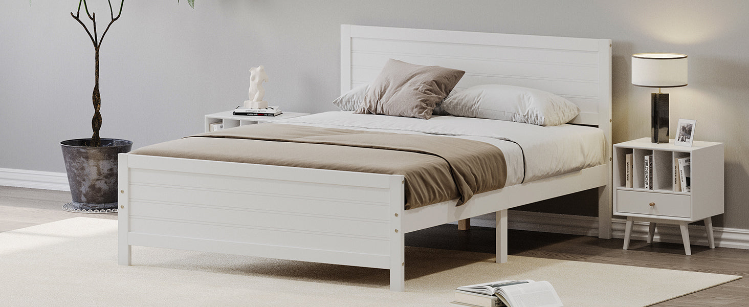 Queen Size Bed with Solid Wood Frame in White