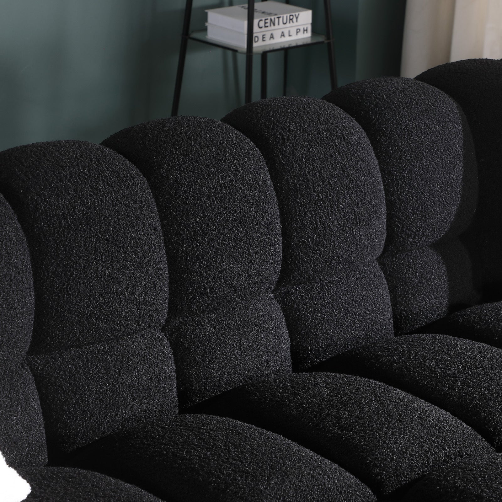 Black Boucle 5-Seater Marshmallow Loveseat Sofa