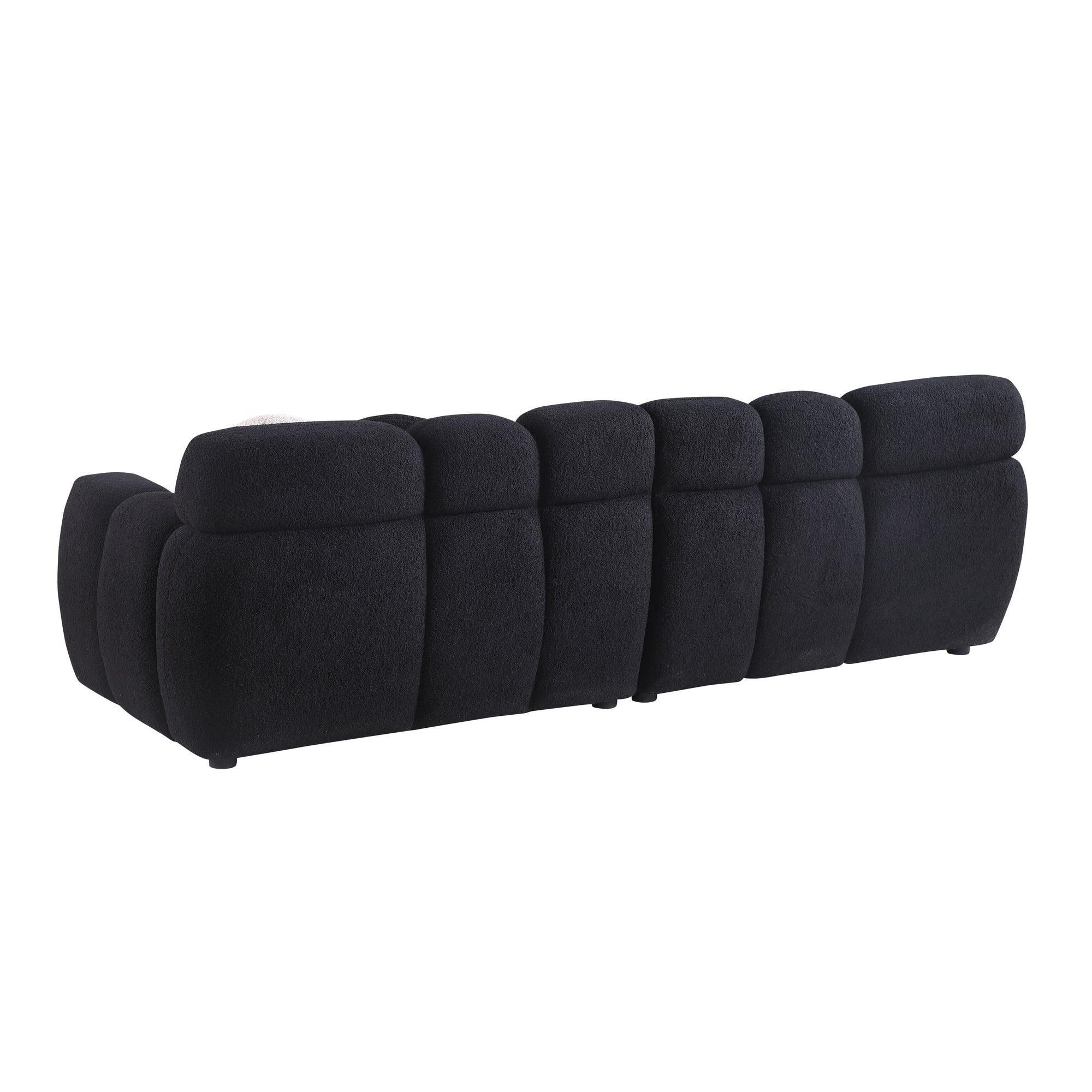 Black Boucle 3-Seater Marshmallow Sofa with Rolled Arms and Plush Foam Cushions