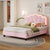 Full Size Upholstered Flower-Shape Bed with LED Headboard and Wooden Slats In Pink