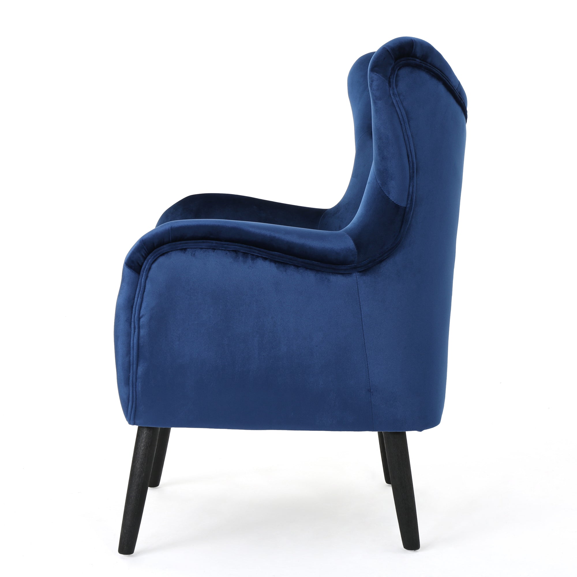 Stylish Arm Chair Upholstered In Navy Blue Velvet