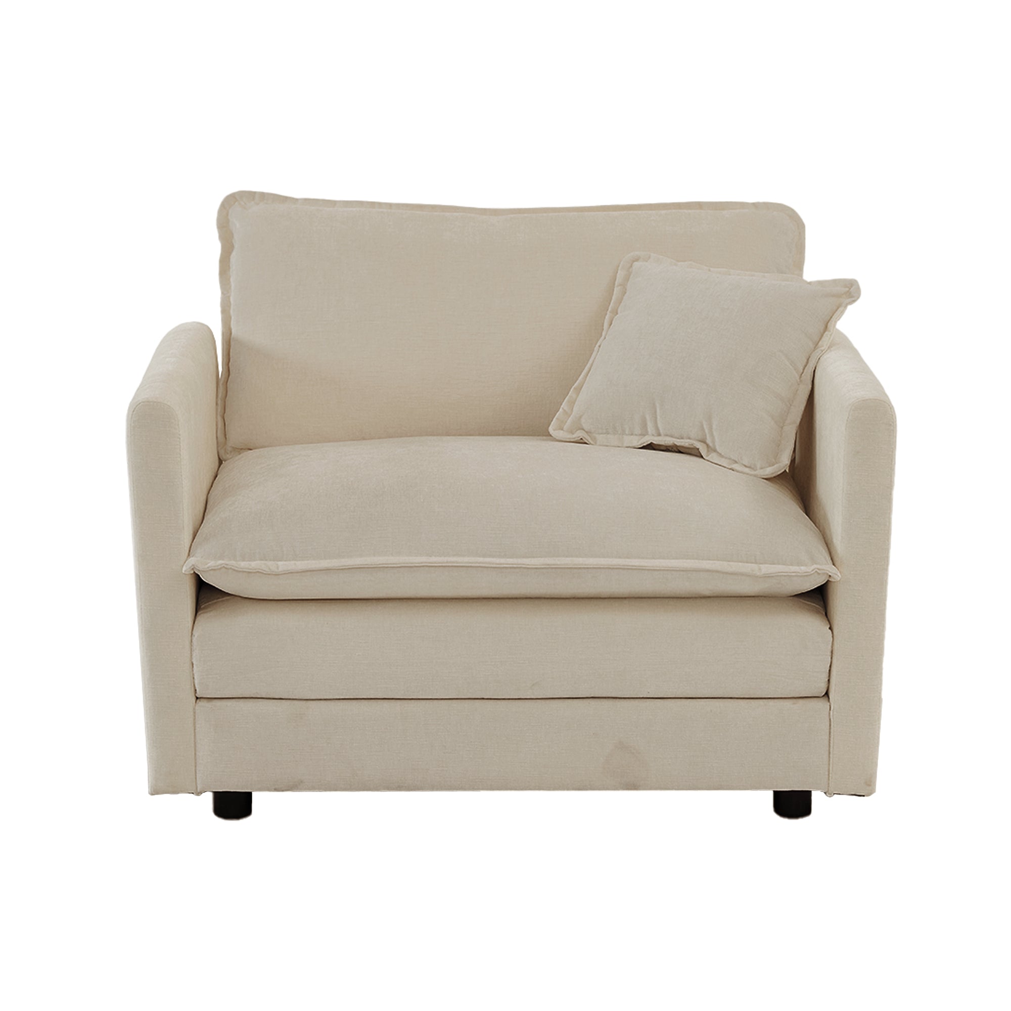 Comfy Beige Chenille Upholstered Deep Single Seat Sofa Armchair with Toss Pillow