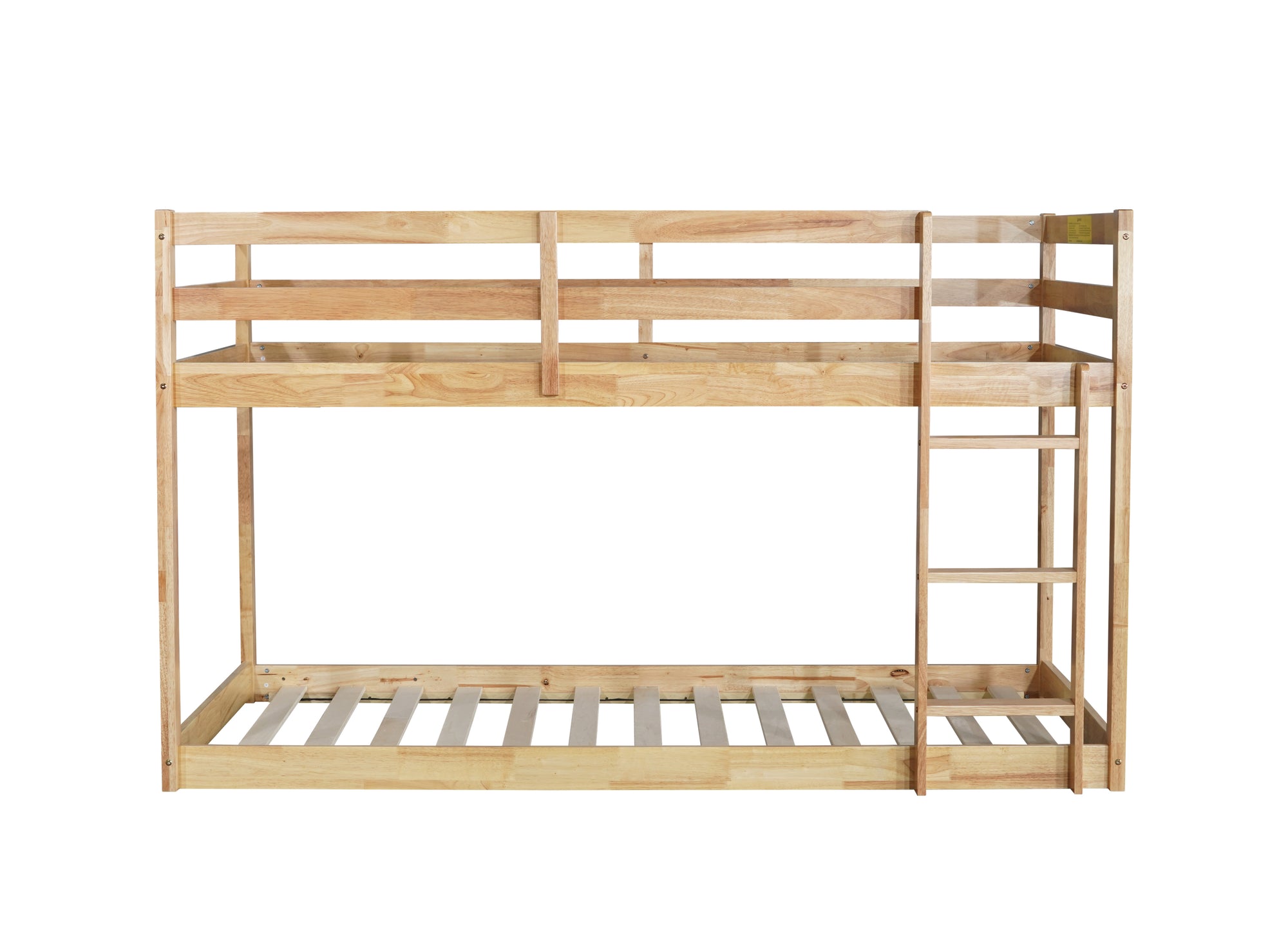 Twin Over Twin Rubber Wood Loft Bed with Ladder in Natural Finish