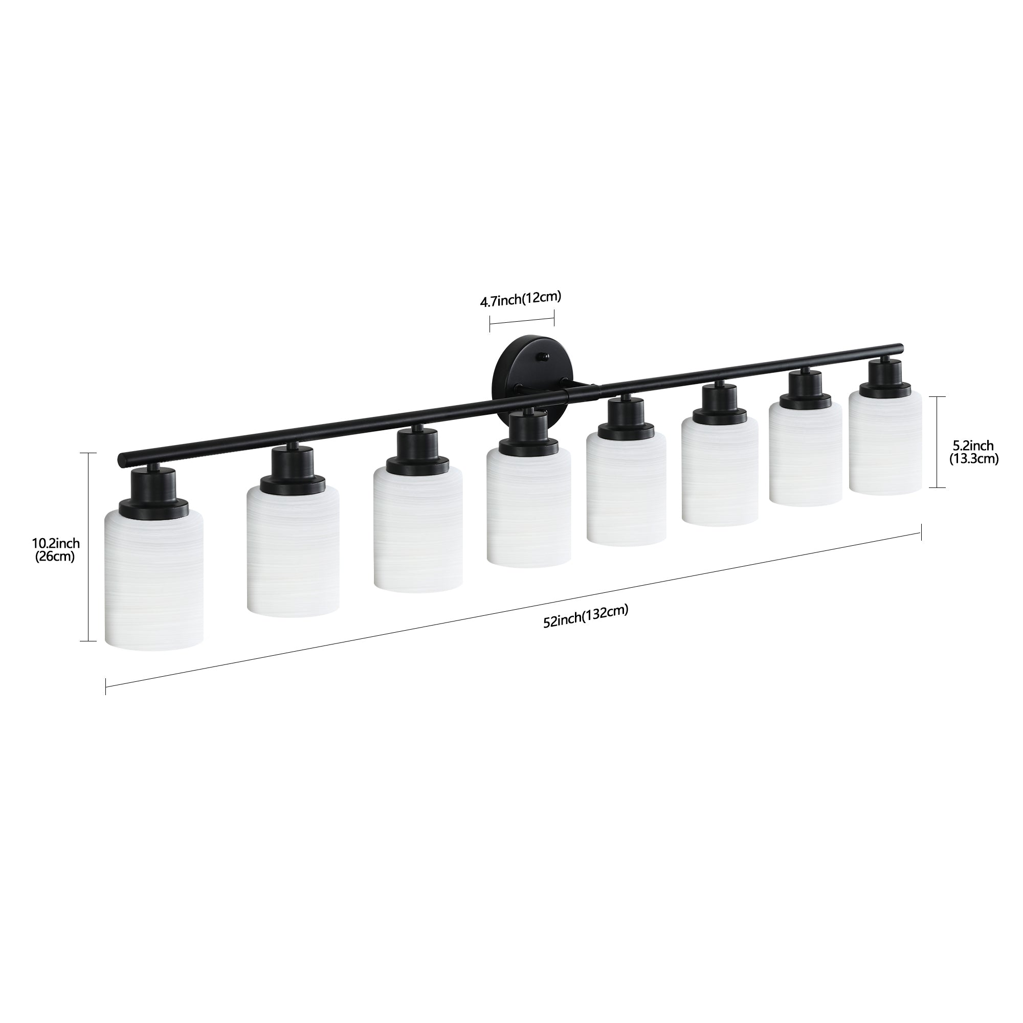 Aestin's Black Iron & Glass Framed 8-Light Vanity Bathroom Mirror Light