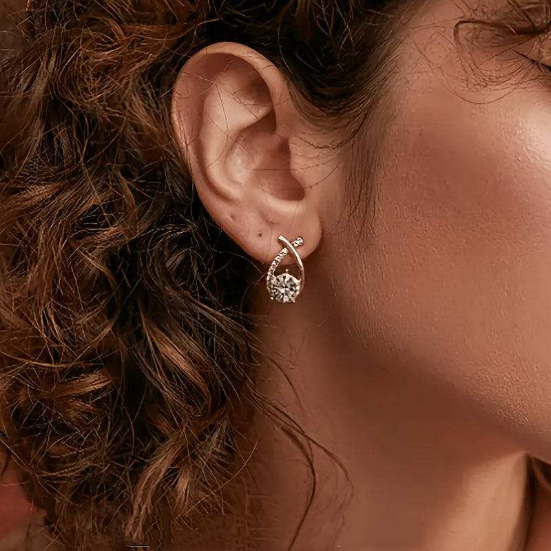 Elegant Zirconia Cross Stud Earrings in Gold