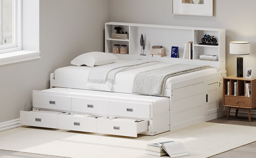 Twin Daybed with Trundle & Storage In White