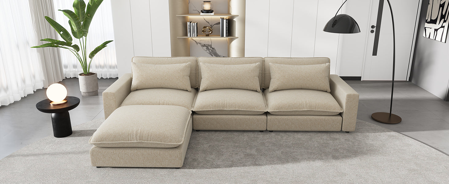 Lisbon Sectional Sofa with Movable Ottoman in Beige