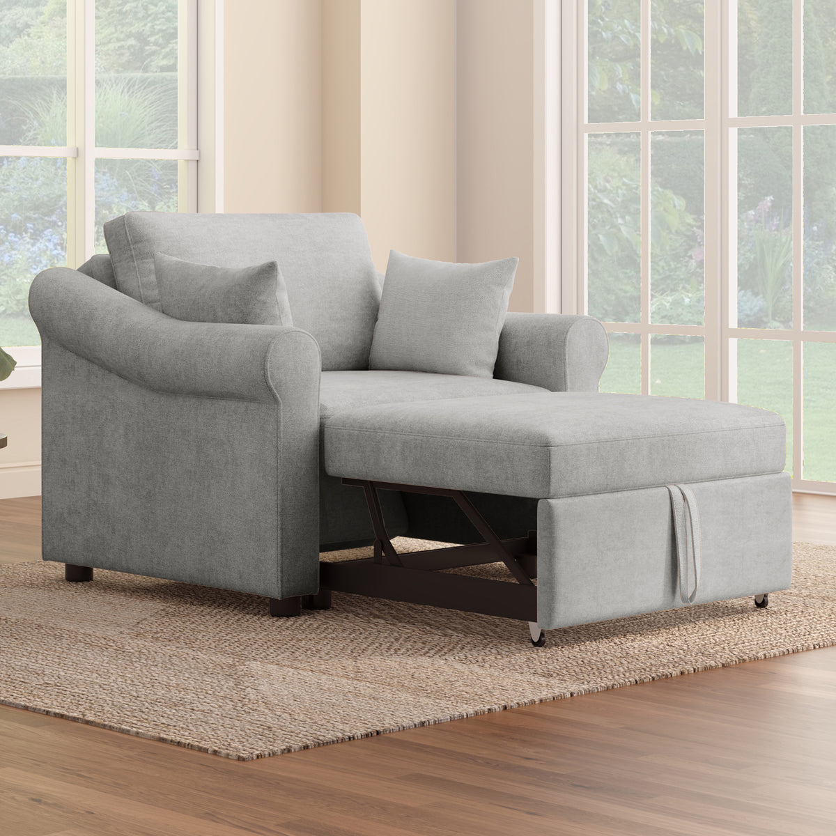 3-in-1 Gray Chenille Sleeper Chair