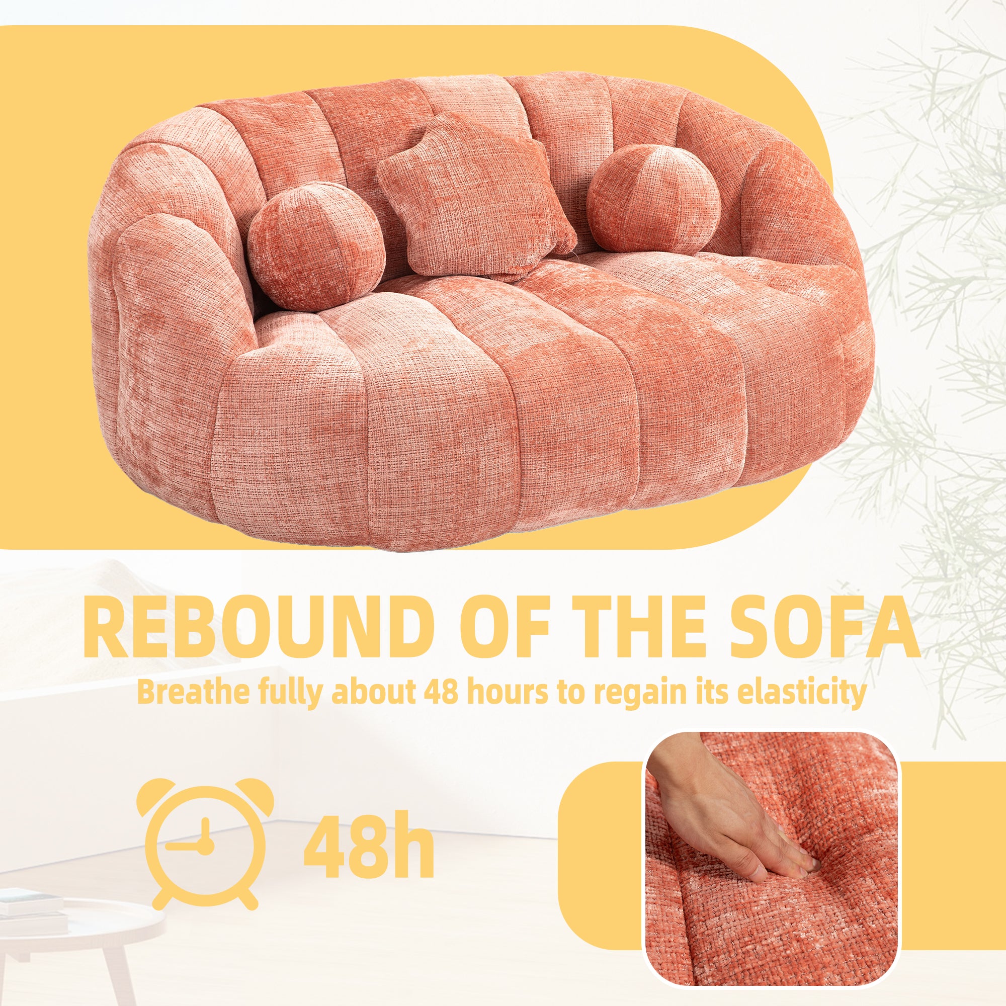 Pink Chenille Bean Shape 2-Seater Lazy Sofa