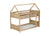 White Oak Twin Over Twin House Floor Bunk Bed with Headboards, Footboards, Guardrails, and Ladder