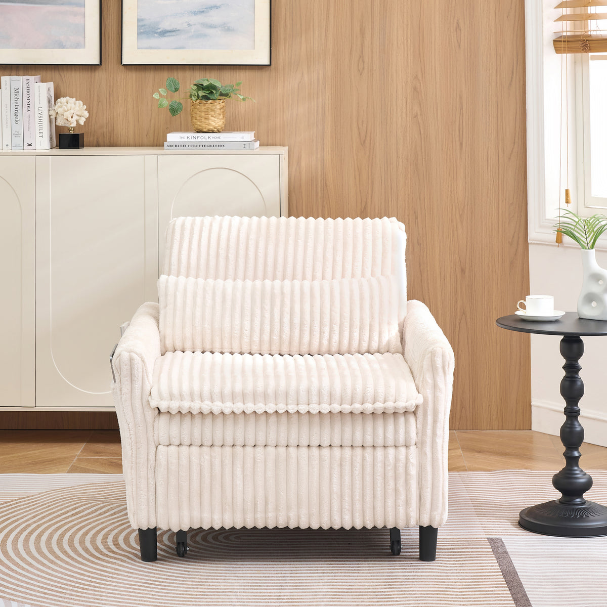 Beige Corduroy Plush Armchair