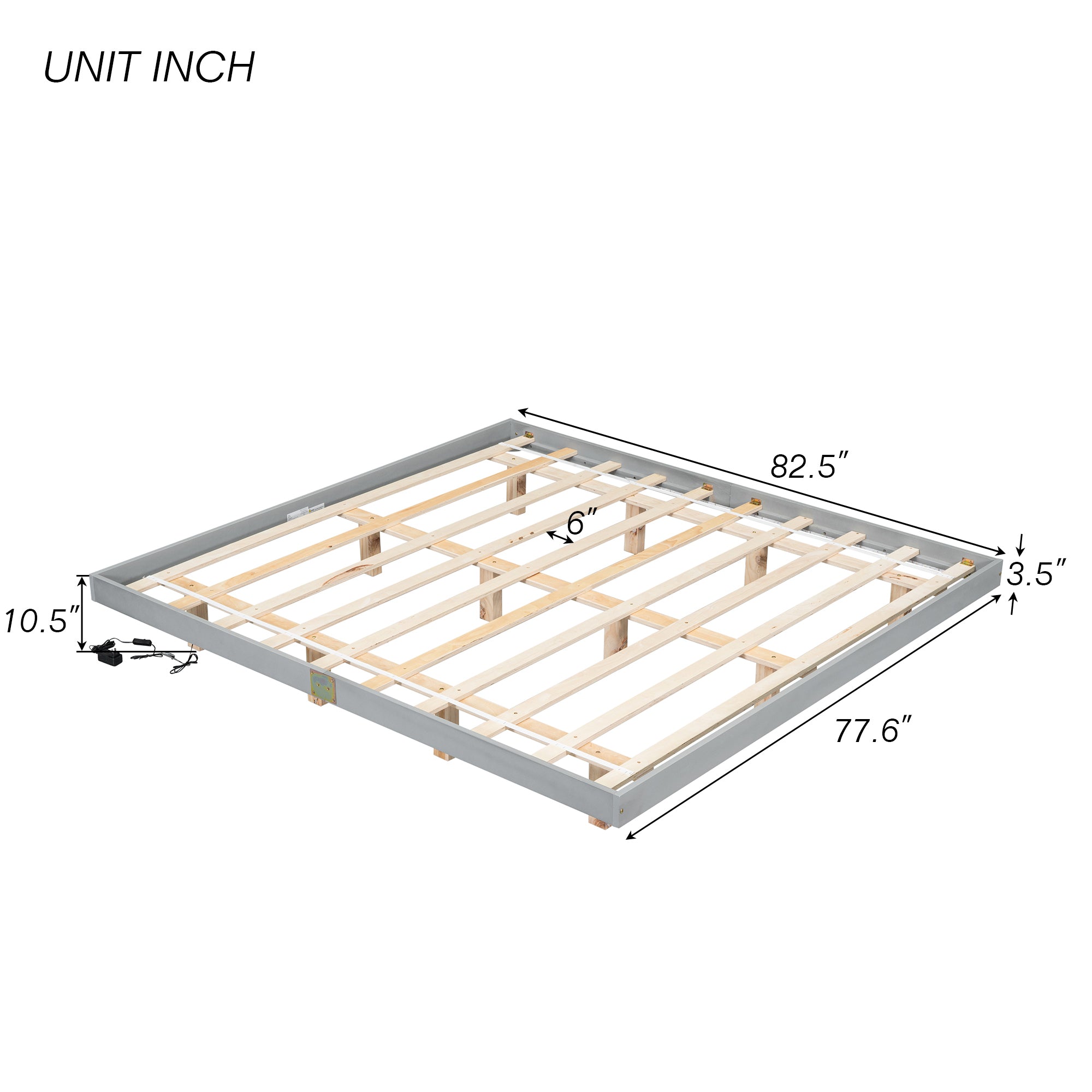 Gray King Size Floating Bed with LED Lights