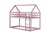 Twin Over Twin Pink House-Shaped Floor Bunk Bed with Ladder and Guardrails