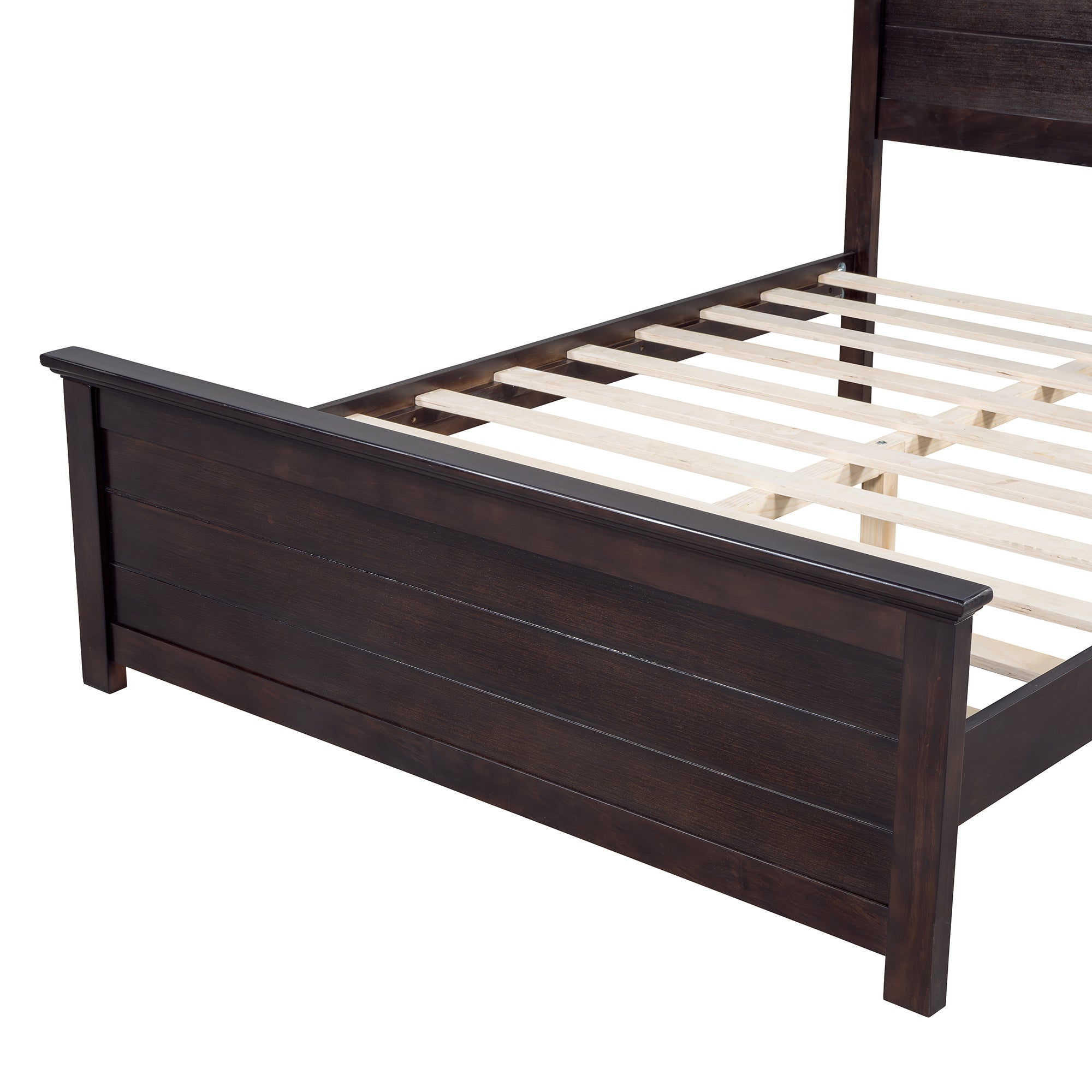 Farmhouse-Style Full Size Pine Wood Bed in Espresso