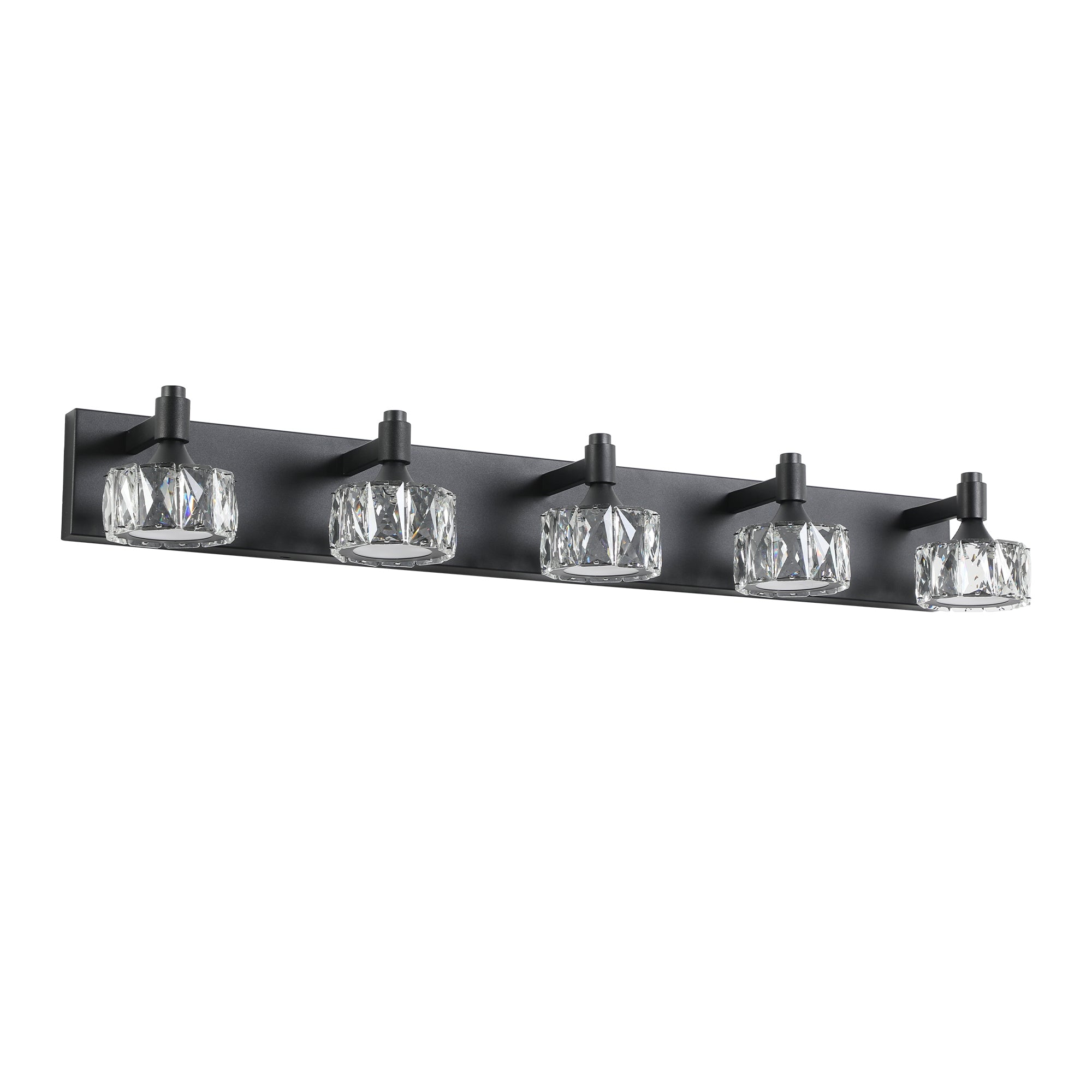 Aestin's Modern 5-Light Matte Black LED Vanity Light Fixture with Crystal Glass Shades