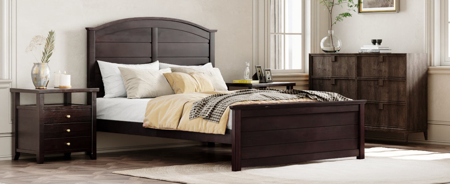 Farmhouse-Style Full Size Pine Wood Bed in Espresso